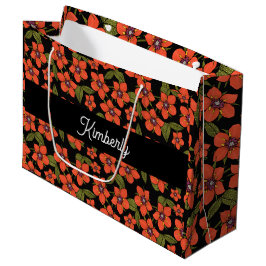 Grand Sac Cadeau Monogramme de nom aquarelle florale rouge