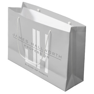 Grand Sac Cadeau Monogramme d'entreprise au look moderne   Gris