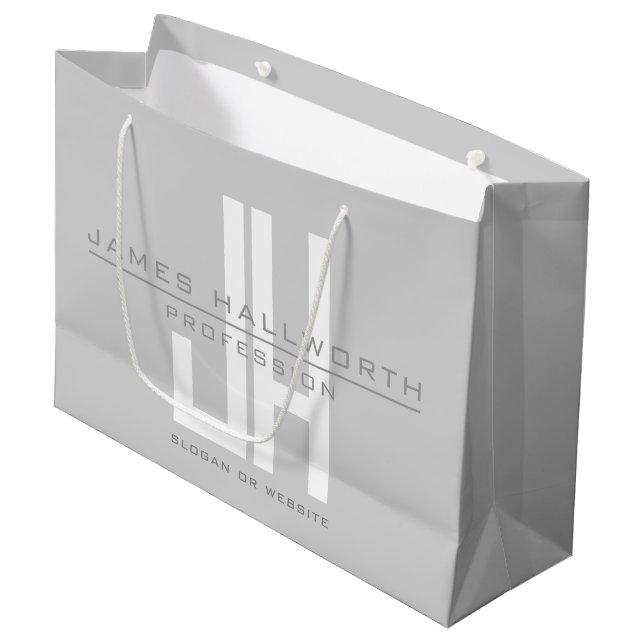 Grand Sac Cadeau Monogramme d'entreprise au look moderne | Gris (Devant Angle)