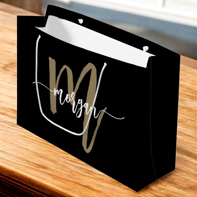 Grand Sac Cadeau Monogramme Design moderne Black Gold (Créateur téléchargé)