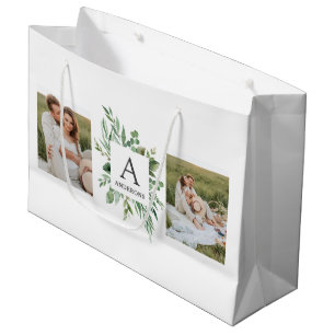 Grand Sac Cadeau Monogramme deux photos Cadre de verdure personna