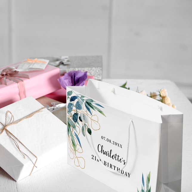 Grand Sac Cadeau Monogramme d'or de l'eucalyptus (Créateur téléchargé)