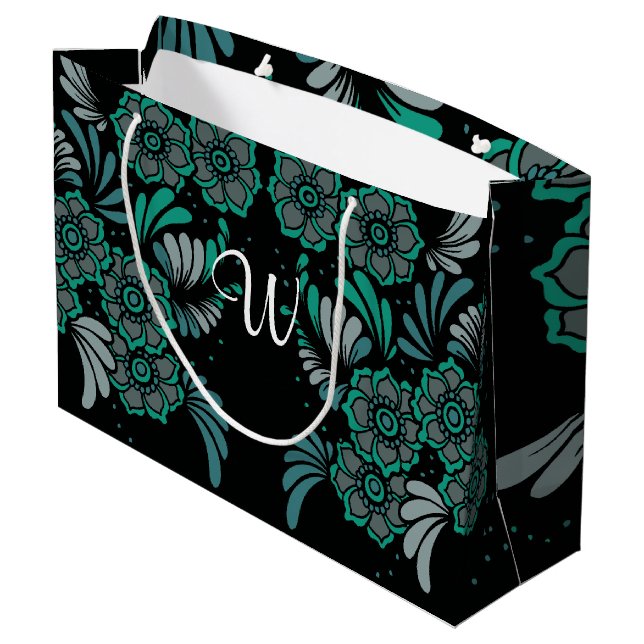Grand Sac Cadeau Monogramme Emerald Motif vert et noir (Dos Angle)