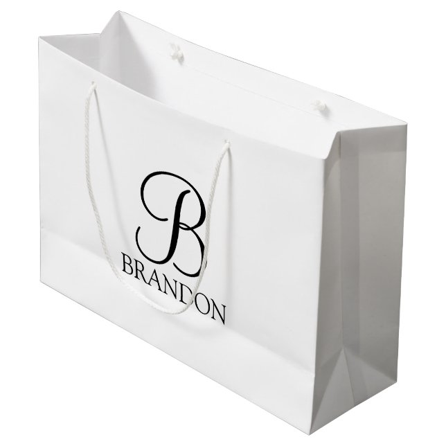 Grand Sac Cadeau Monogramme et nom de script personnalisé (Devant Angle)