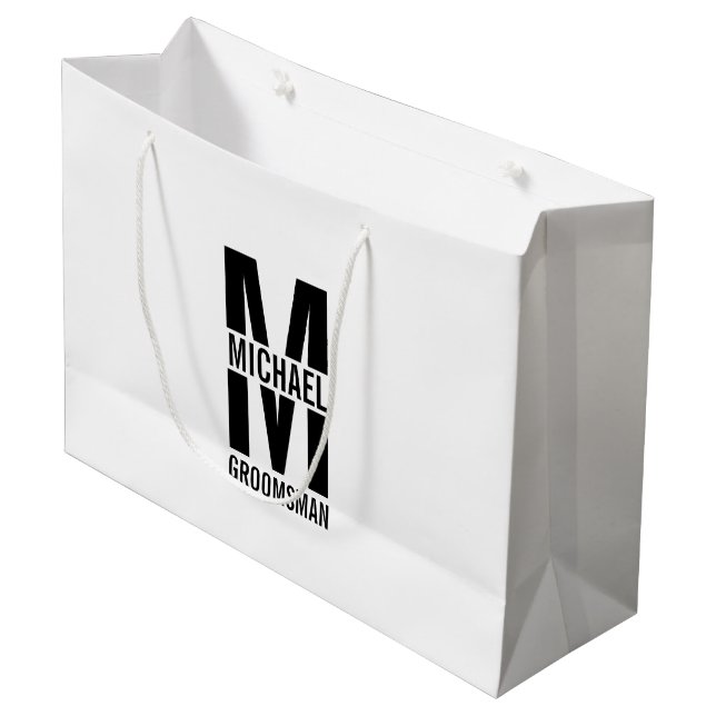 Grand Sac Cadeau Monogramme et nom des Groomsmen personnalisés mode (Devant Angle)