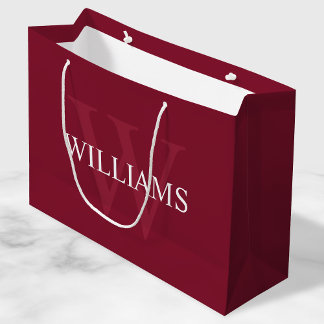 Grand Sac Cadeau Monogramme et nom personnalisé Bourgogne rouge