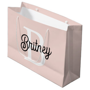 Grand Sac Cadeau Monogramme et nom personnalisé moderne Pastel Pink