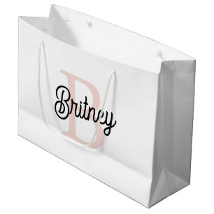 Grand Sac Cadeau Monogramme et nom personnalisé moderne Pastel Pink