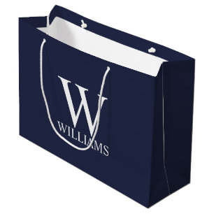 Grand Sac Cadeau Monogramme et nom personnalisés bleu marine