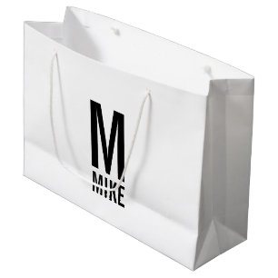 Grand Sac Cadeau Monogramme et nom personnalisés modernes