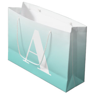 Grand Sac Cadeau Monogramme Gras Moderne Vert bleu clair Aqua