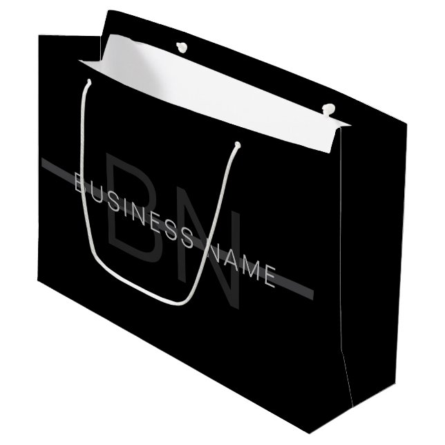 Grand Sac Cadeau Monogramme gris foncé, nom et bande géométrique (Devant Angle)