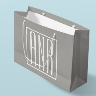 Grand Sac Cadeau Monogramme initial   Blanc sur gris clair