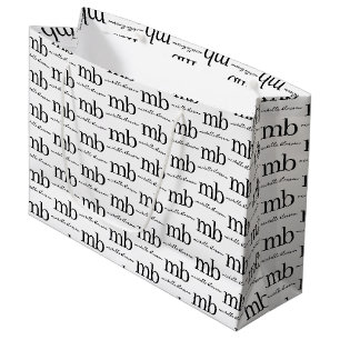 Grand Sac Cadeau Monogramme Initial de Style Moderne Noir et Blanc