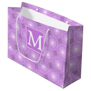 Grand Sac Cadeau Monogramme lilas cercles pourpres motif