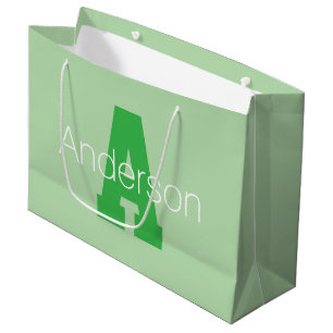 Grand Sac Cadeau Monogramme Moderne Gras   Vert Pâle et Kelly