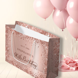 Grand Sac Cadeau Monogramme moderne Rose Parties scintillant d'or 9