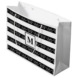 Grand Sac Cadeau Monogramme Noir Blanc rayé