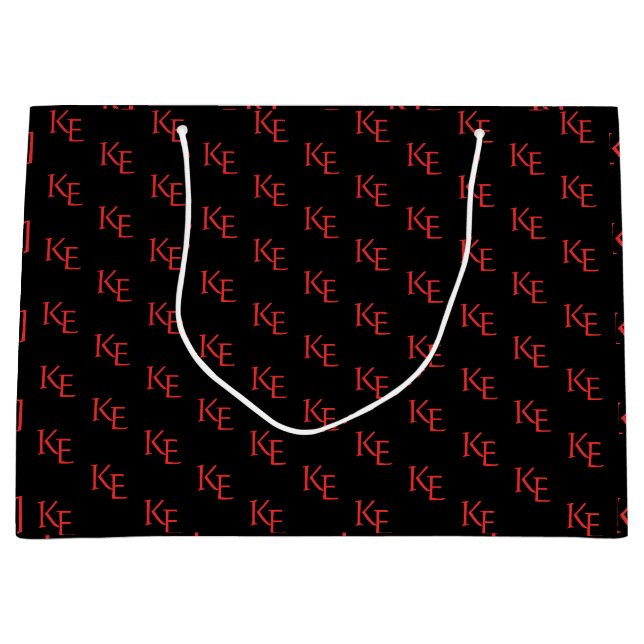Grand Sac Cadeau Monogramme noir rouge Mariage gothique minimal (Devant)