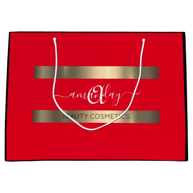 Grand Sac Cadeau Monogramme Nom Black Red Shop Gold Elegant (Devant)