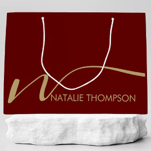 Grand Sac Cadeau Monogramme Personnalisé Avec Nom Cool Maroon