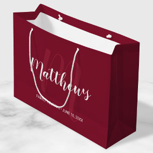 Grand Sac Cadeau Monogramme personnalisé et nom de famille Bourgogn