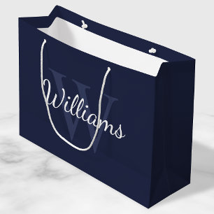 Grand Sac Cadeau Monogramme personnalisé et nom Navy Blue