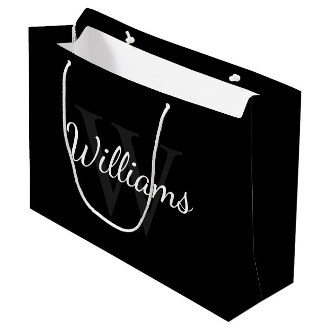 Grand Sac Cadeau Monogramme personnalisé et nom noir (Devant Angle)