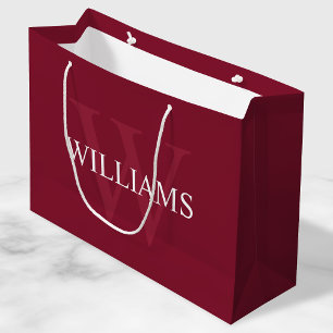 Grand Sac Cadeau Monogramme personnalisé et nom Rouge bordeaux