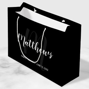 Grand Sac Cadeau Monogramme personnalisé moderne et nom de famille 