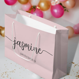 Grand Sac Cadeau Monogramme rose pâle minimaliste