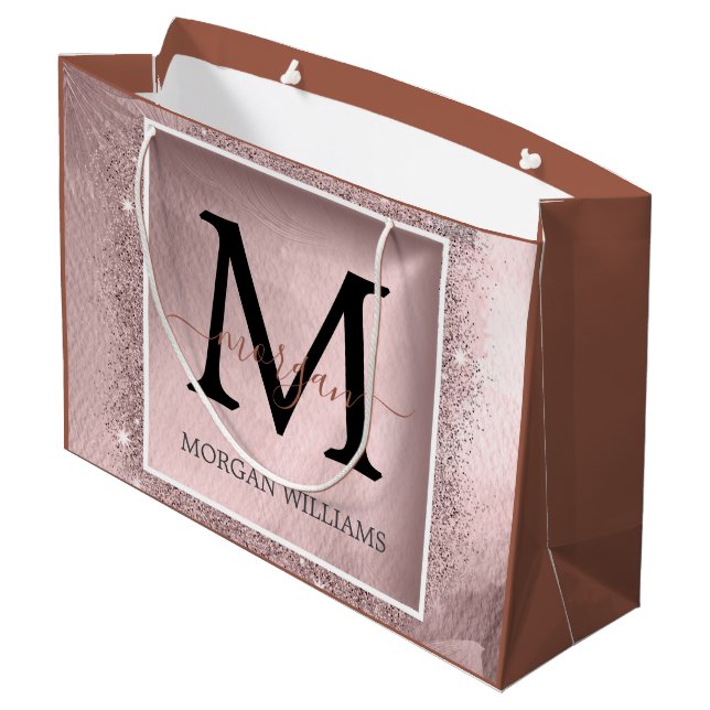 Grand Sac Cadeau Monogramme rose Parties scintillant or (Dos Angle)