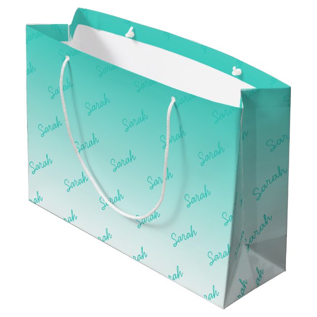Grand Sac Cadeau Monogramme simple | Aqua Ombre Large (Dos Angle)