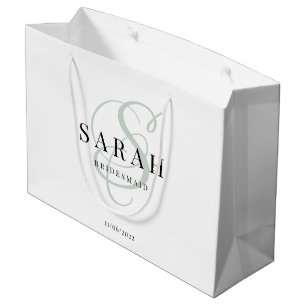 Grand Sac Cadeau Monogramme vert blanc Épouse personnalisée