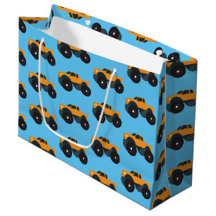 Grand Sac Cadeau Monster Camion Véhicule Orange Bleu