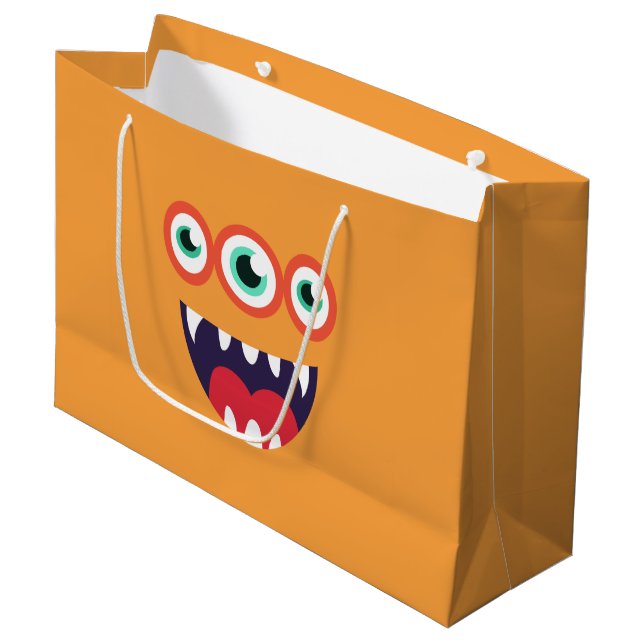Grand Sac Cadeau Monstre orange (Devant Angle)