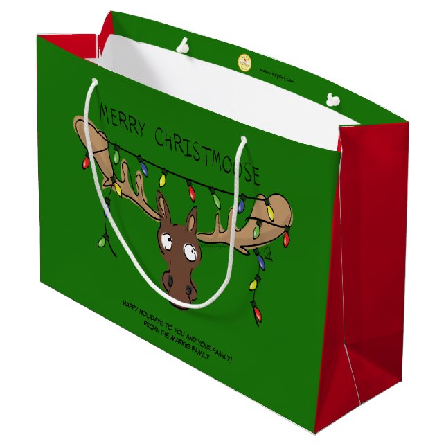 Grand Sac Cadeau Moose Cute Funny Noël (Dos Angle)