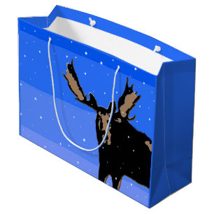 Grand Sac Cadeau Moose en hiver - Art original de la faune