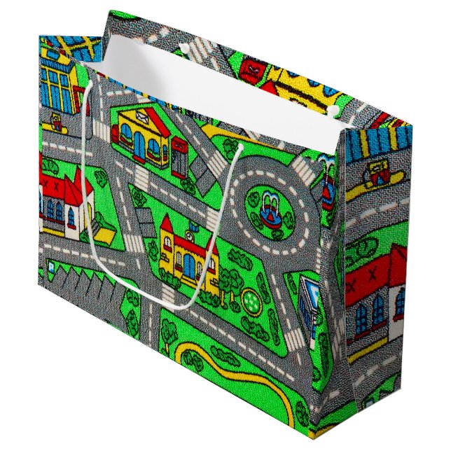 Grand Sac Cadeau Moquette de piste nostalgique Voiture Road, nostal (Devant Angle)