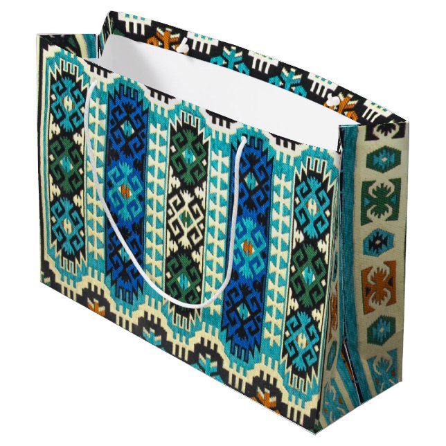 Grand Sac Cadeau Moquette orientale turque persane bleu vert (Dos Angle)