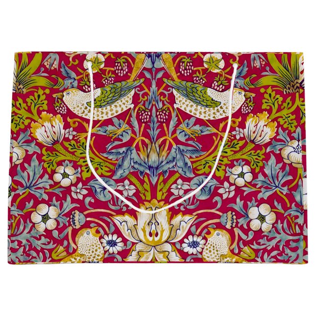 Grand Sac Cadeau Morris Red Background Strawberry Thief Pattern (Devant)