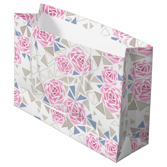 Grand Sac Cadeau Mosaïque, fleurs (Devant Angle)