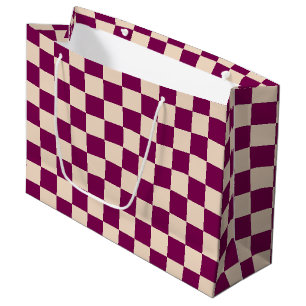 Grand Sac Cadeau Motif à carreaux bordeaux et beige