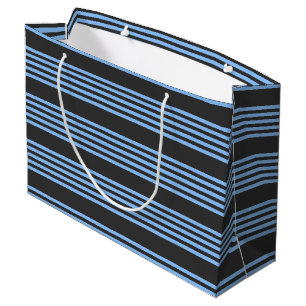 Grand Sac Cadeau Motif à cinq bandes bleu et charbon
