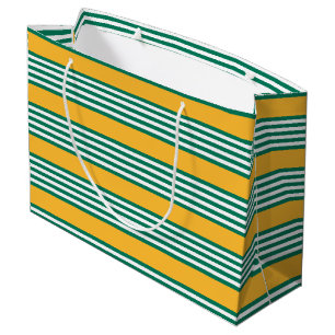 Grand Sac Cadeau Motif à cinq bandes vert et blanc avec jaune