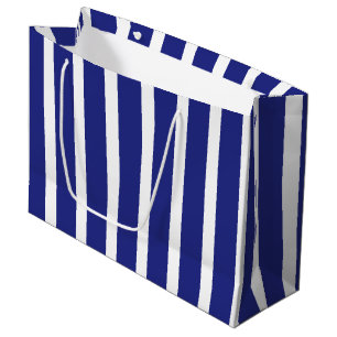Grand Sac Cadeau Motif à rayures bleu et blanc marine
