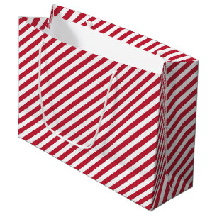 Grand Sac Cadeau Motif à rayures diagonales rouges et blanches