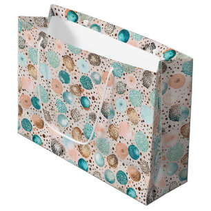 Grand Sac Cadeau Motif Abstrait chatoyant en Turquoise, Rose