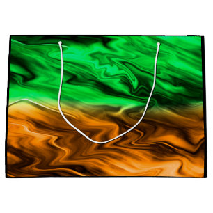 Grand Sac Cadeau motif Abstrait tacheté en vert orange