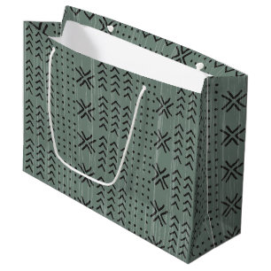 Grand Sac Cadeau Motif Africain en tissu vert Sage moderne